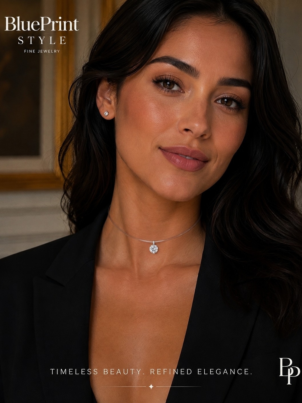 Moissanite Solitaire Pendant Invisible Choker Necklace- White